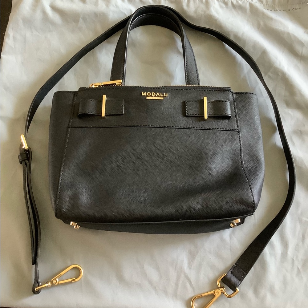 Modalu black leather handbag.